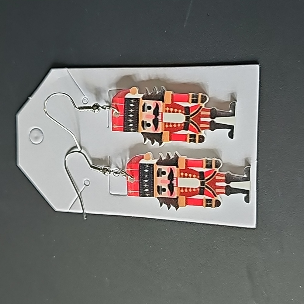 Christmas dangle earrings, nutcracker.